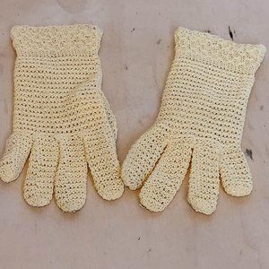 Vintage Gloves Crochet Yellow Cream Size Small Handmade